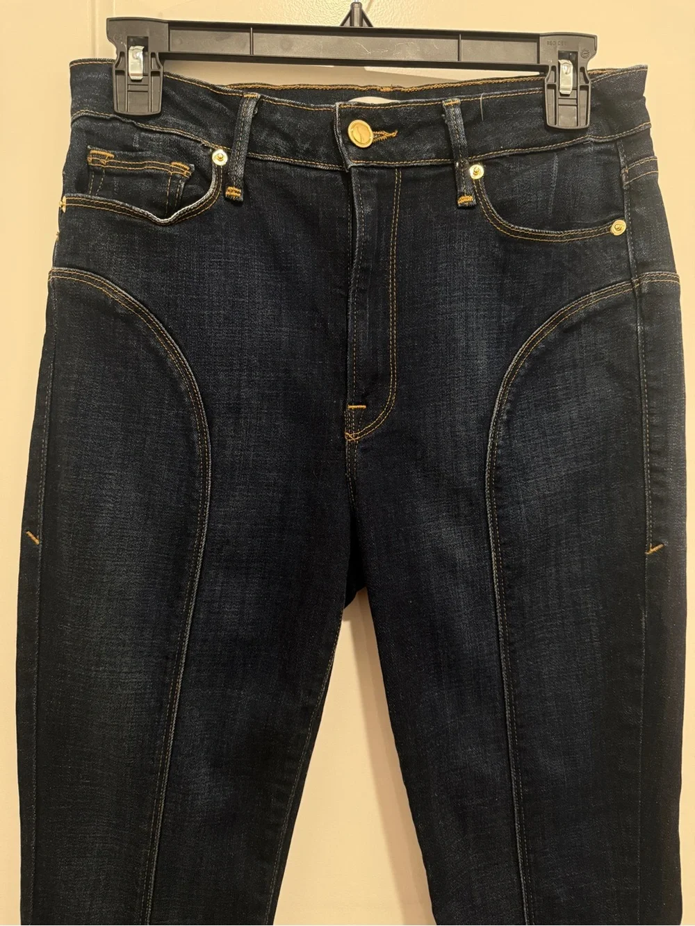 Good American Good Legs Dark Blue Skinny Cropped Jeans with Slit at Ankle size 6